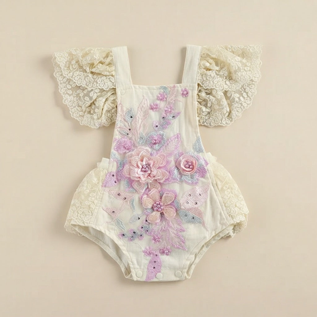 Flor de Ensueño: Romper Bordado con Encaje y Ajuste Cruzado Bany Shop - Ropa y Accesorios para bebés